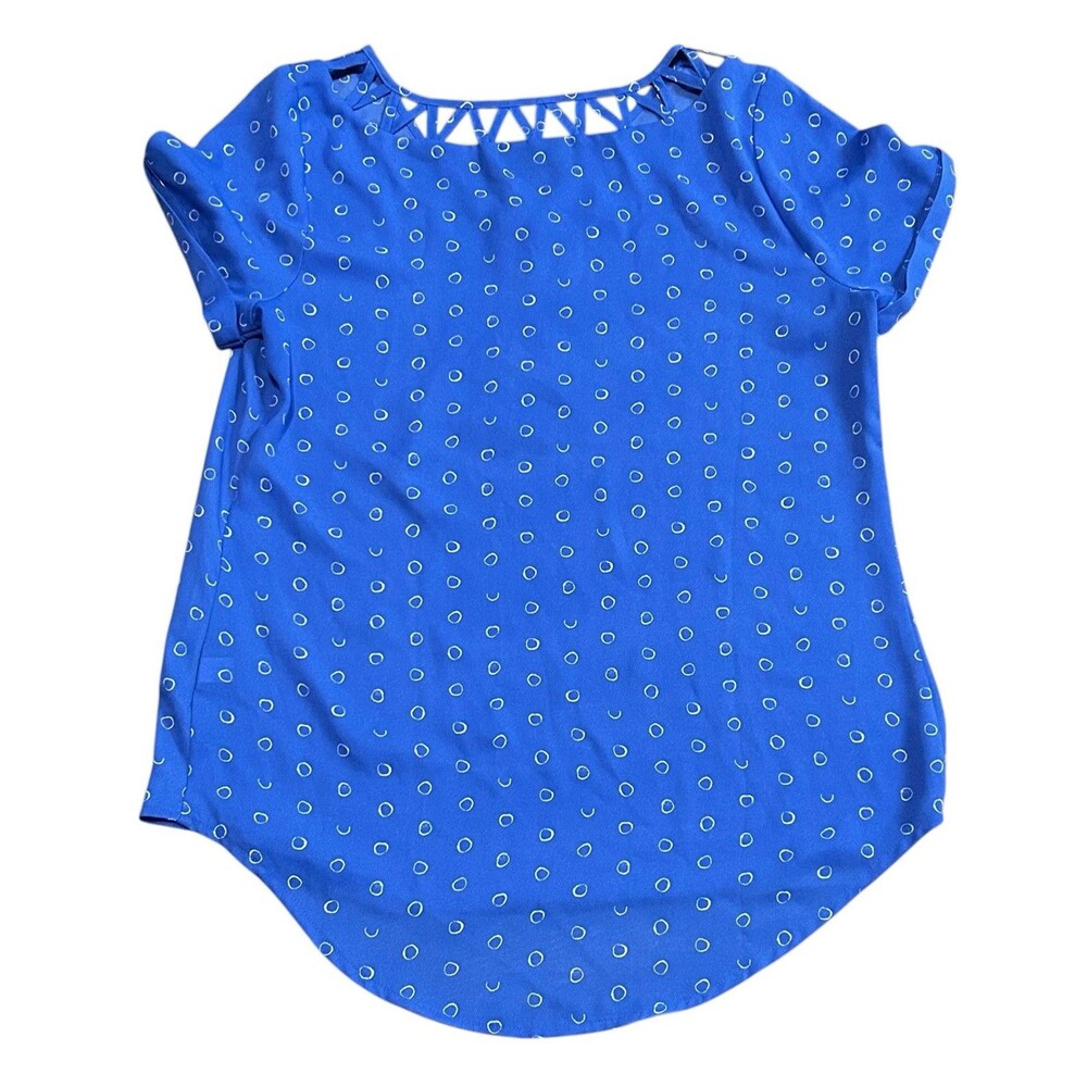 Apt 9 Ladies Blue With White Circle Blouse With 1/4 Zip Size Small Retro Type